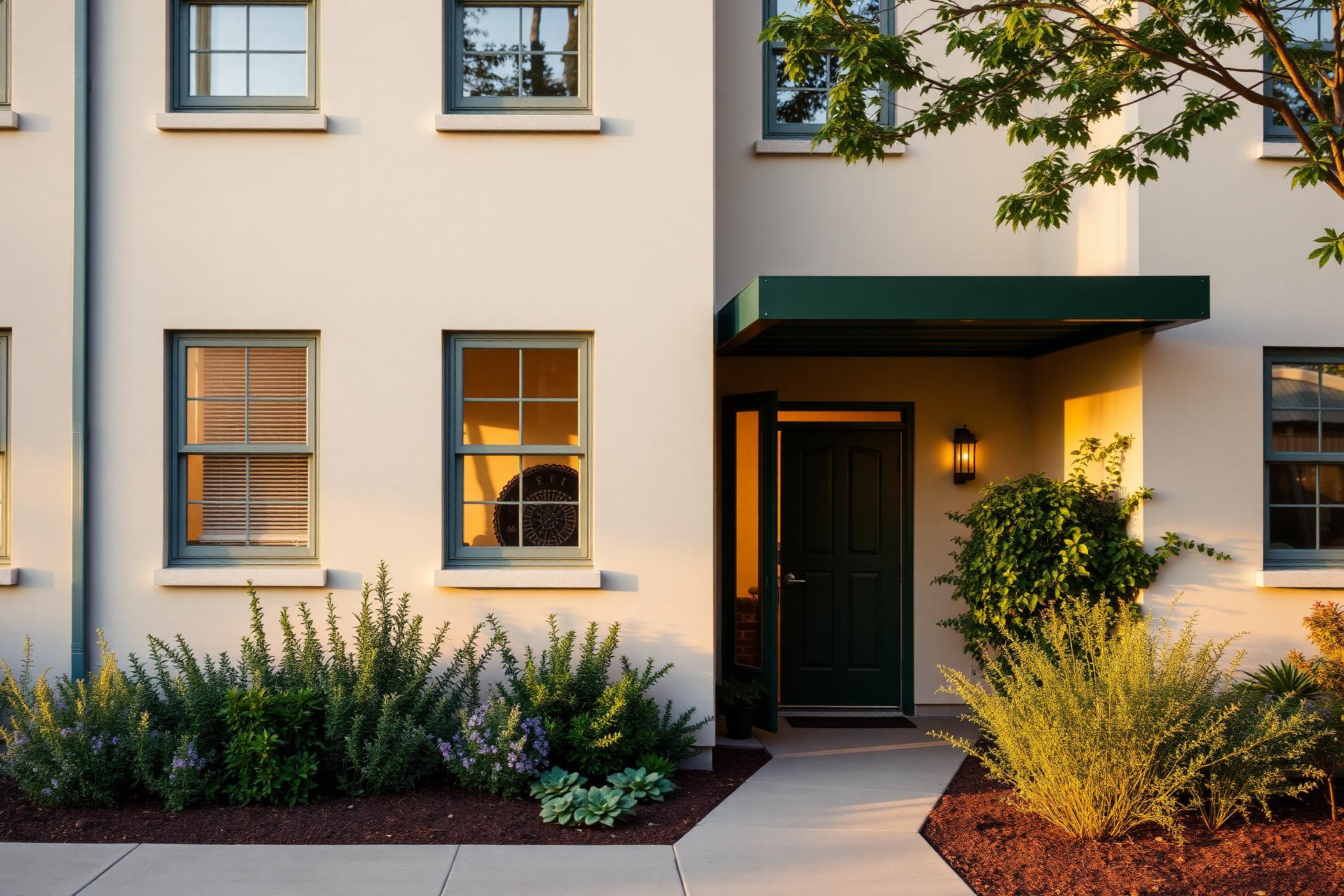 Welcoming front door of a supportive housing residence